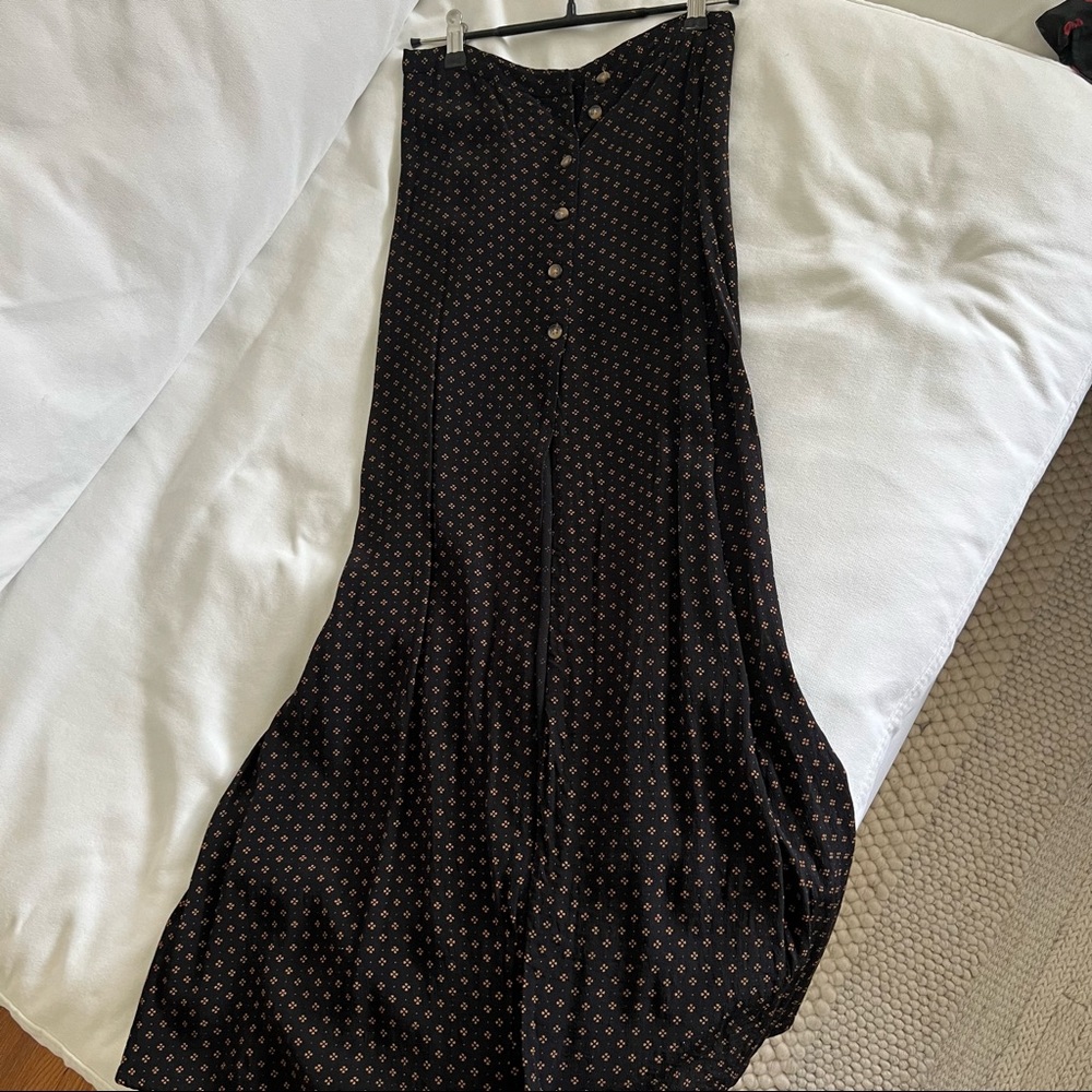 Urban Outfitters Button Open Front Black Maxi Skirt with Brown Pattern Size S